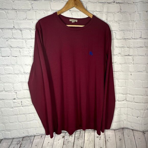 Burberry Brit Tshirt XXl Mens Burgundy Long Sleeve 100% Cotton Embroidered Logo - Picture 1 of 9